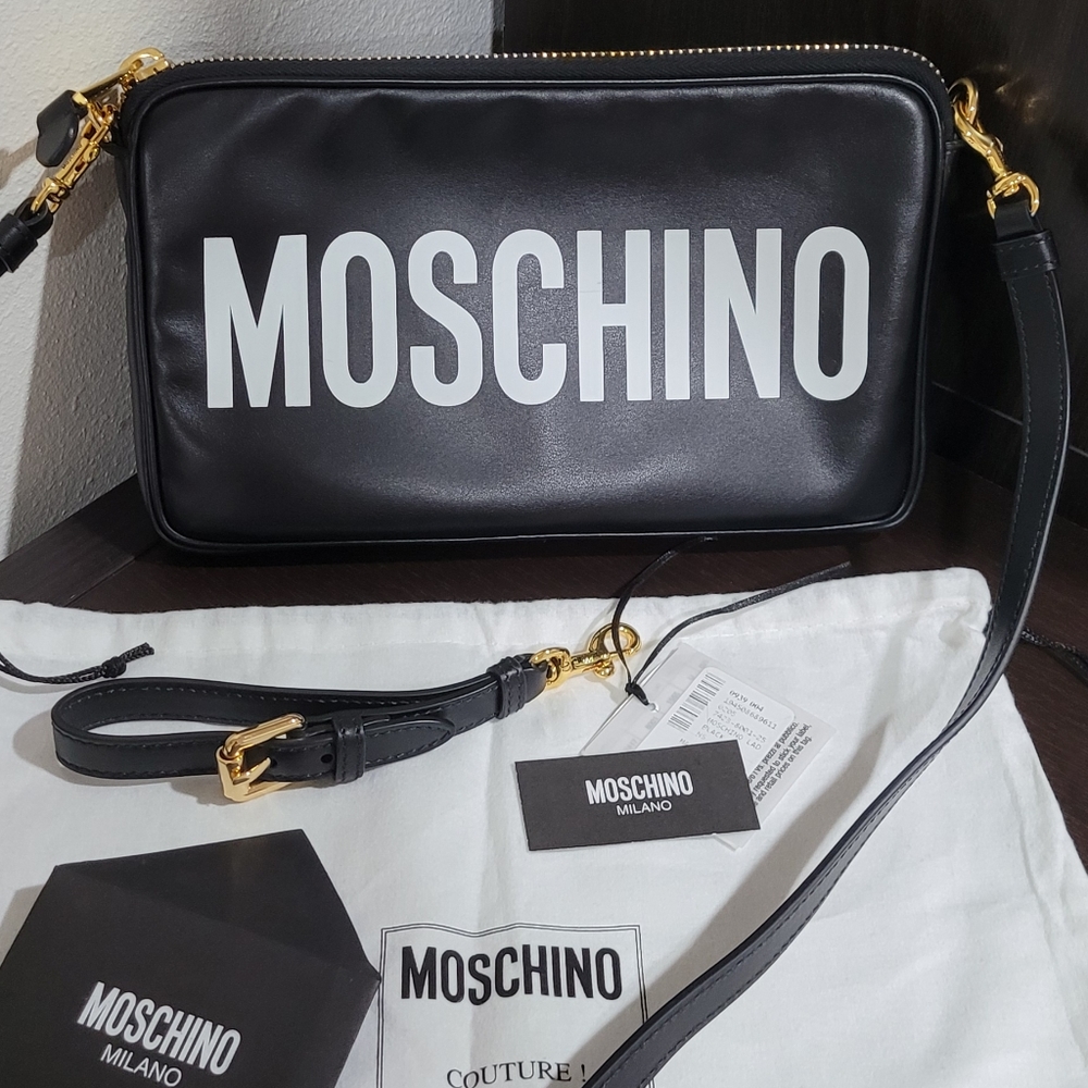 MOSCHINO leather Logo crossbody/ wristlet